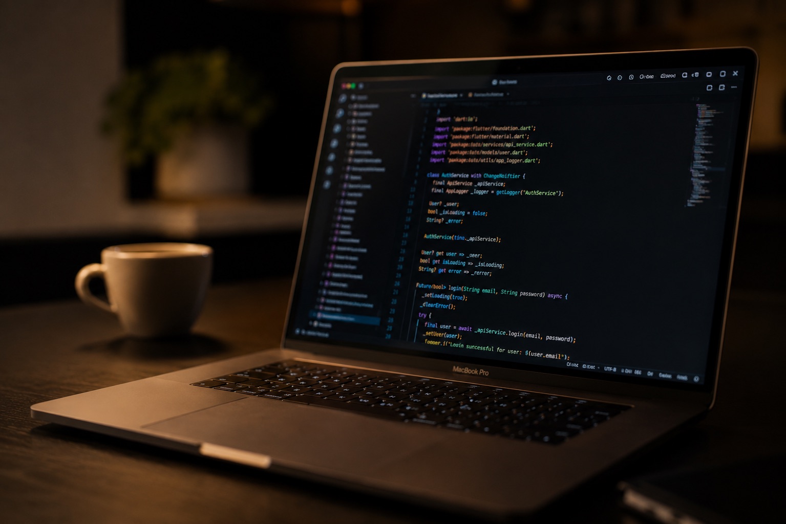 iOS app ontwikkeling — code editor op MacBook